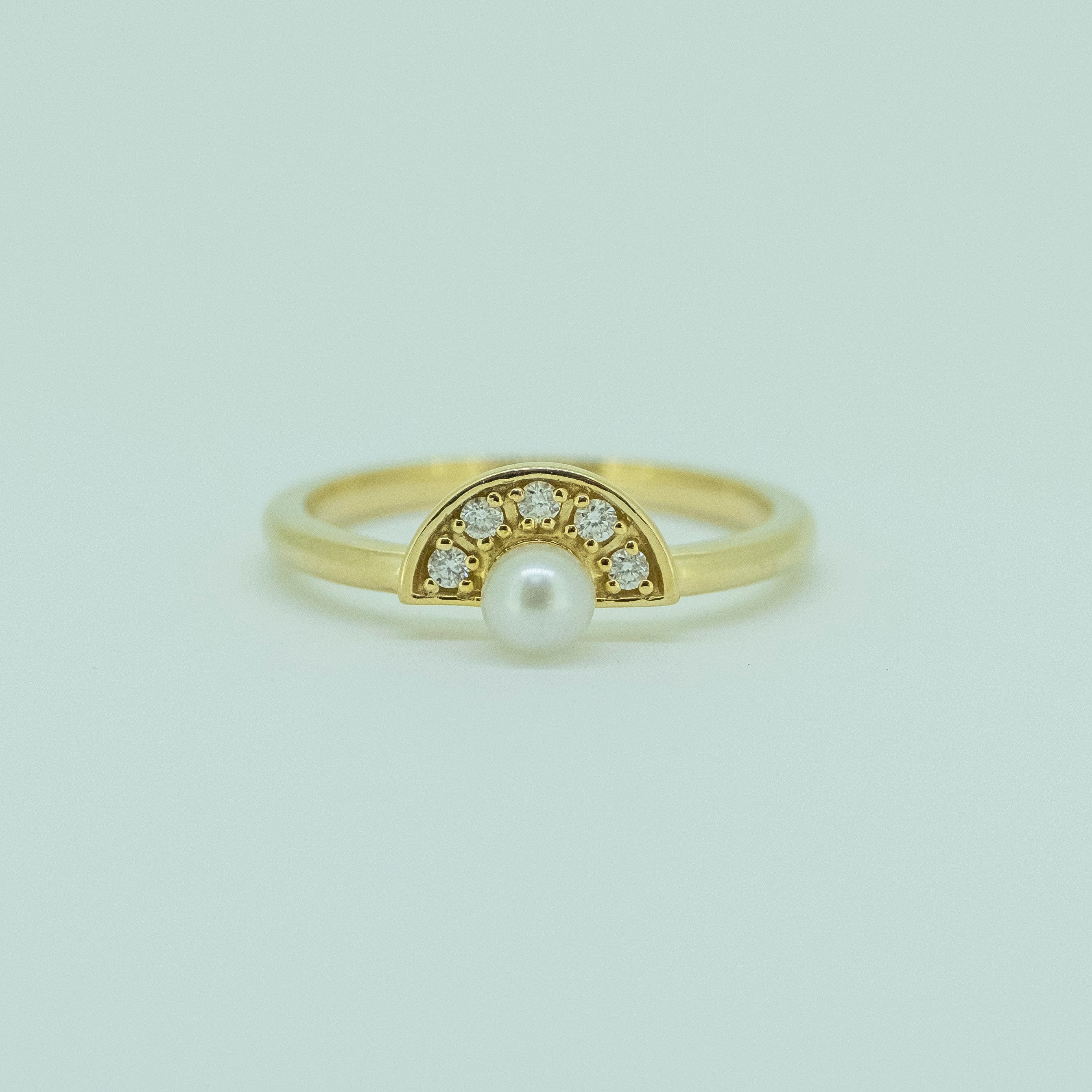 Pearl Diamond Fan Ring